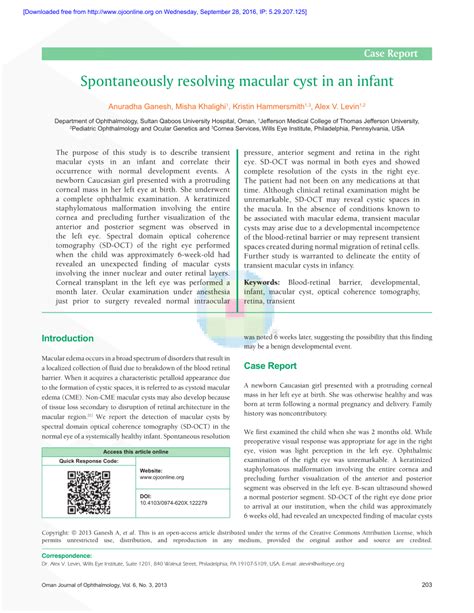 (PDF) Spontaneously resolving macular cyst in an infant