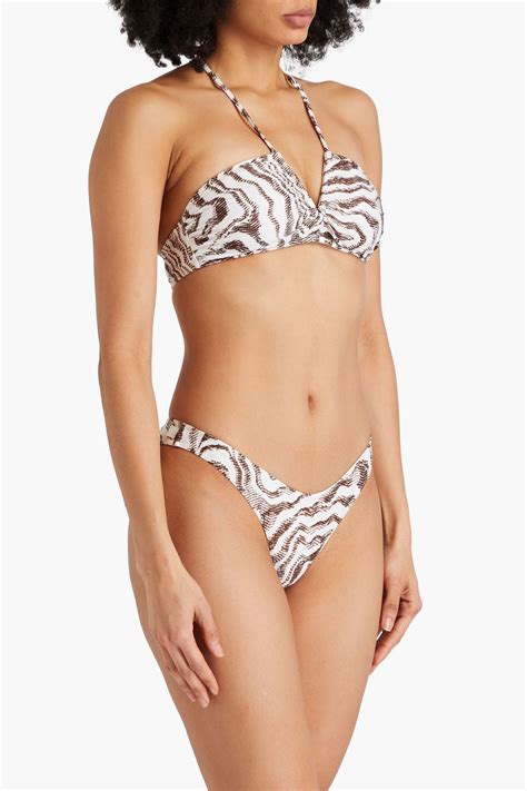 GANNI Printed Halterneck Bikini Top THE OUTNET