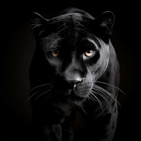 Pantera negra arrafada con ojos amarillos caminando en la oscuridad ...
