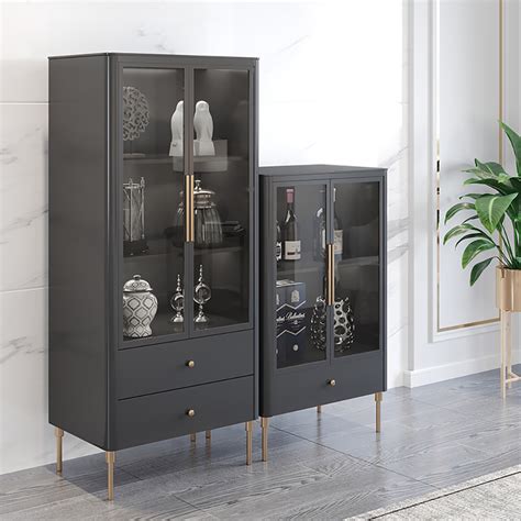 Modern 2 Door Display Cabinet Mdf And Tempered Glass Door With Drawers In Black Homary