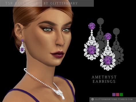 The Sims Resource Amethyst Earrings Purple Heart Earrings Pearl Hoop