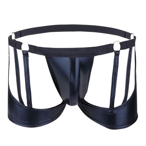 IEFiEL Men Patent Leather Bulge Pouch O Ring Boxers Briefs Bikini