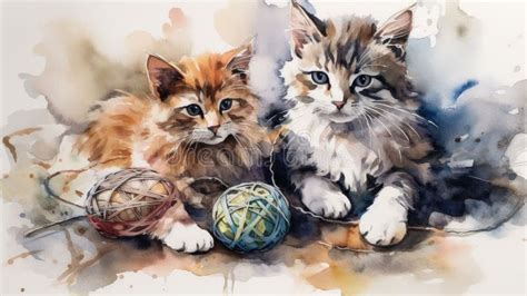 Ai Generated Illustration Of Adorable Playful Kittens Playing With