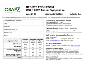 Fillable Online Osap REGISTRATION FORM OSAP 2012 Annual Symposium June