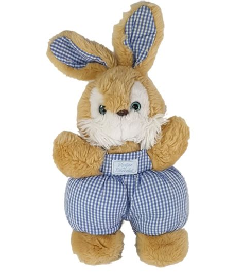 Peluche Doudou Lapin Beige Bleu Carreaux Salopette Tartine Et Chocolat