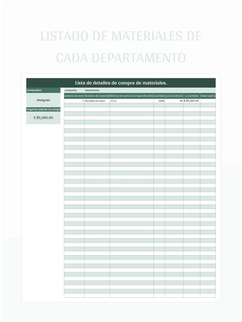 Plantilla De Excel Listado De Materiales De Cada Departamento Y Hoja De