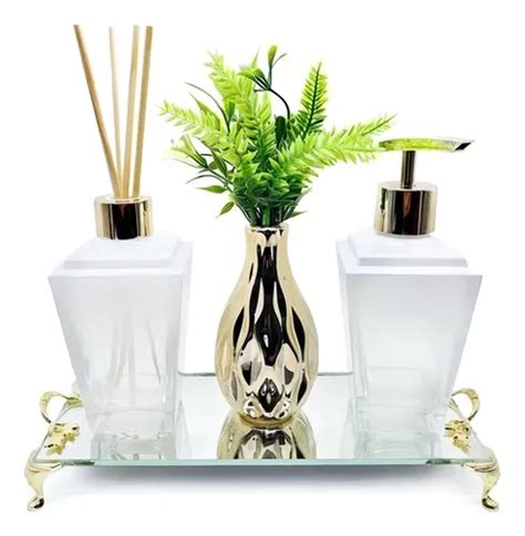 Kit Lavabo Branco Luxo Dourado Vasinho Difusor Aromatizador Mercadolivre