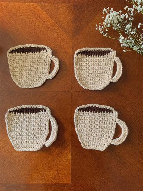 Crochet Coffee Mug Coasters Set Of Etsy