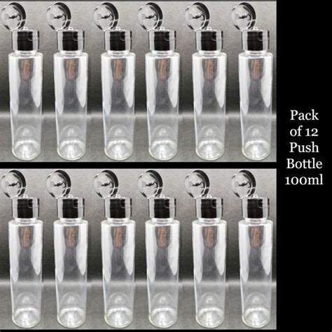 Pack Of 12 Empty Plastic Push Bottle 100ml With Black Flip Top Empty