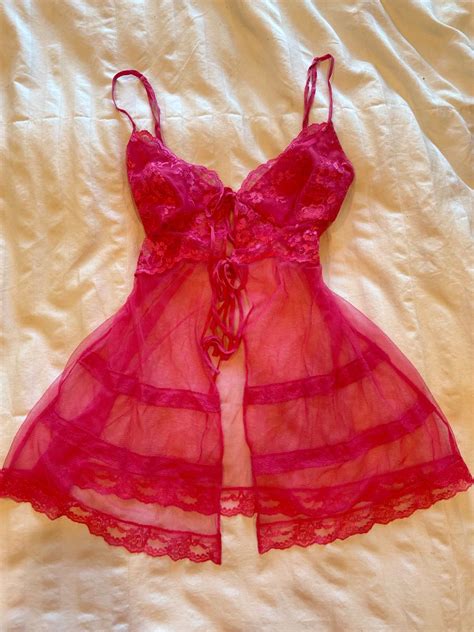 Vtg S Y K Victoria S Secret Red Chiffon Silk Sheer Nightgown Slip Lingerie S Artofit