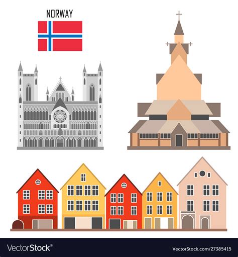 Norway set landmark icons Royalty Free Vector Image