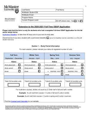Fillable Online Extension To The 2020 2021 Full Time OSAP Application
