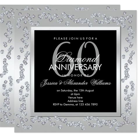 Stylish Diamonds Silver 60th Wedding Anniversary Invitation Zazzle