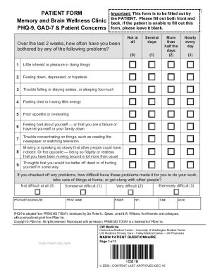 Fillable Online Patient Form Memory And Brain Wellness Clinic Form