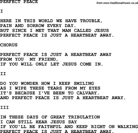 Country Southern And Bluegrass Gospel Song Perfect Peace Lyrics