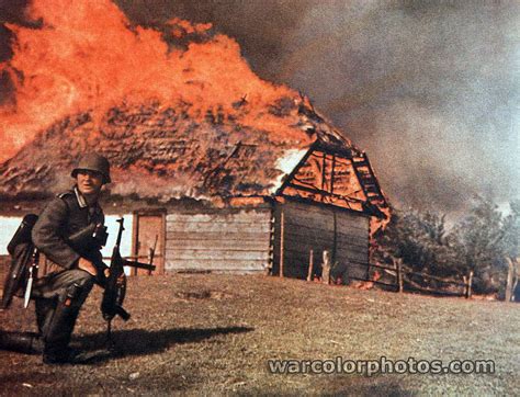Burning Village World War 2 Color Photo