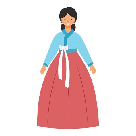 Woman From Asia Traditional Korean Clothes Hanbok Vector Character