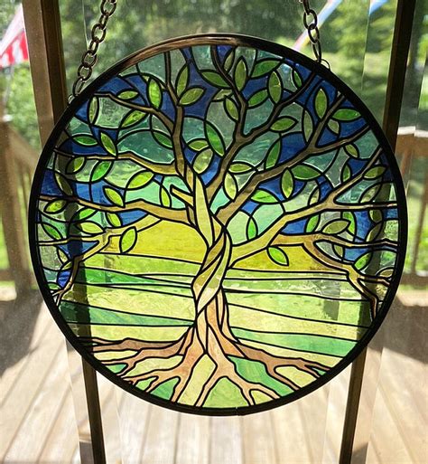 Tree Of Life Suncatcher Glass Suncatcher Stained Glass Look Etsy Uk