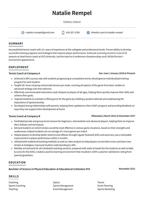 Tennis Coach Resume Cv Example And Writing Guide