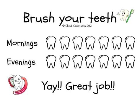 Brush Teeth Chart Digital Download Instant Download Dental Tracker