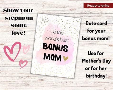 Bonus Mom Card Mothers Day Card For Stepmom Birthday Card Stepmom Cards For Mothers Day