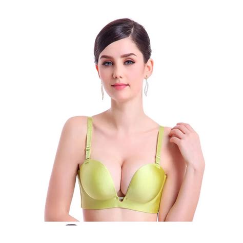 2016 New Fashion Sexy Bra Front Deep U Plunge Shaped Bra Lowcut Halter Convertible Multiway Push