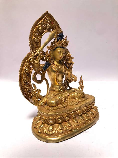 Monastery Quality Buddhist Statue Of Manjushri Full Fire Gold Plated