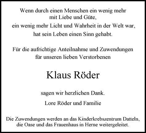 Traueranzeigen von Klaus Röder Trauer in NRW de