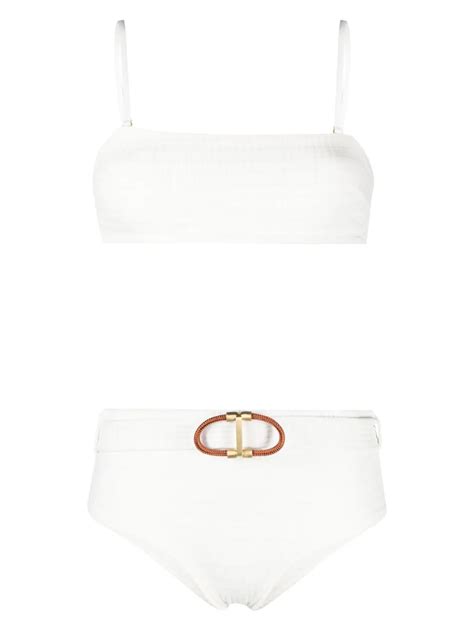 Zimmermann Alight Ribbed Knit Bandeau Bikini In White ModeSens
