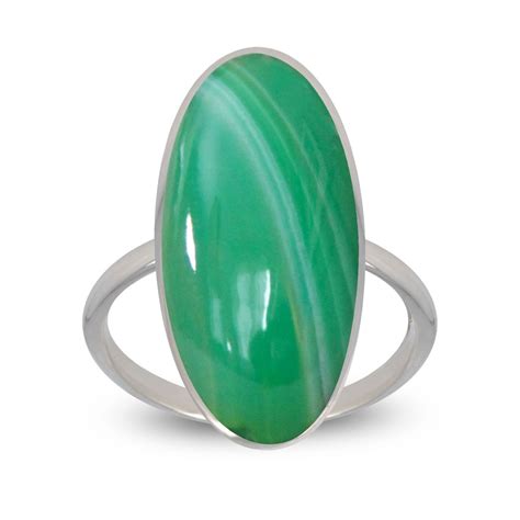 Bague en agate verte naturelle et et argent massif rhodié Femme