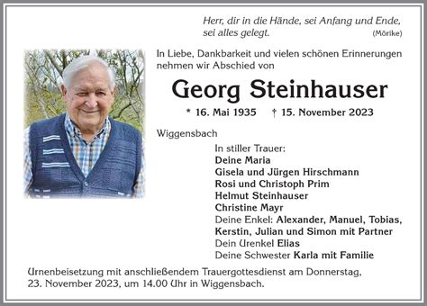 Traueranzeigen von Georg Steinhauser Allgäuer Zeitung