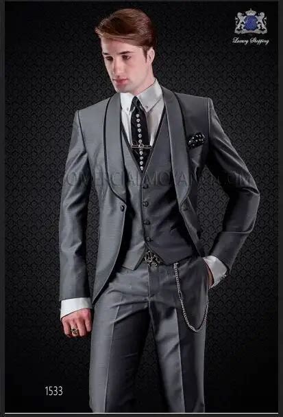 Latest Coat Pant Designs Italian Smoking Grey Men Suit Slim Fit Skinny