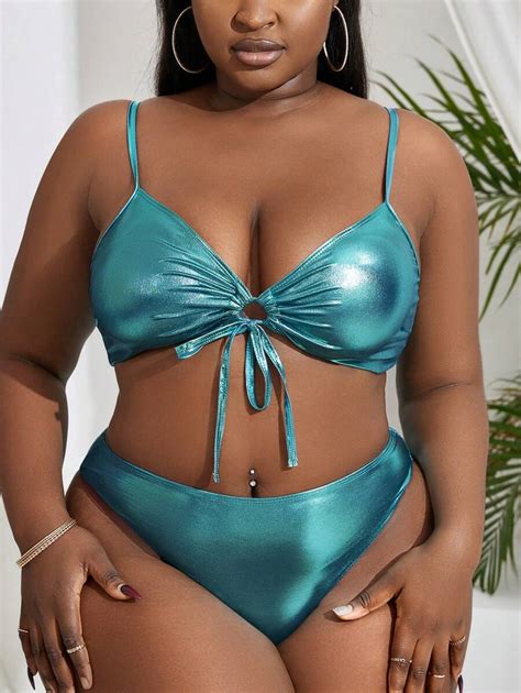 Shein X Hangout Fest Shein Swim Curve Summer Beach Plus Size Metallic