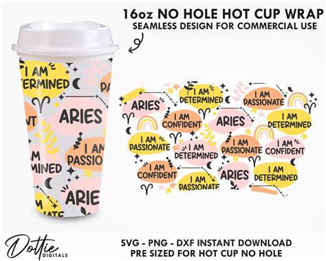 Aries Star Sign Affirmations Starbucks Tumbler Cup Wrap Craft SVG