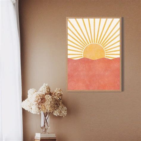 Rising Sun Boho Wall Art Print Sunrise Sunset Sea Ocean Print Etsy