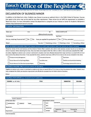 Fillable Online Baruch Cuny Declaration Of Business Minor Fax Email