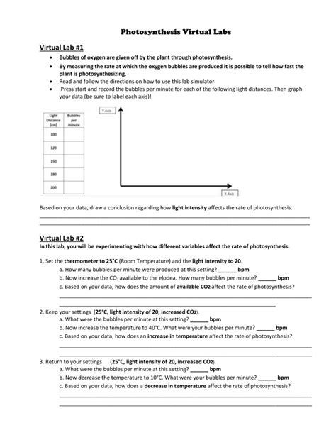 Photosynthesis Virtual Lab With Bubbles Per Minute Answer Key Athens