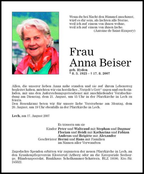 Todesanzeigen Von Anna Beiser Todesanzeigen Vorarlberger Nachrichten