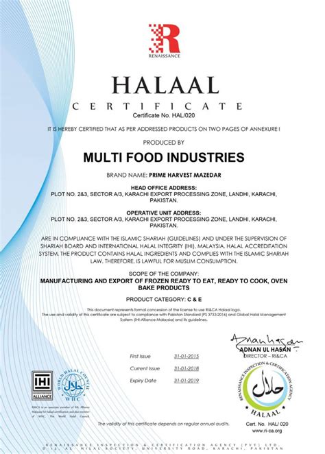 Certifications Multi Food Industries