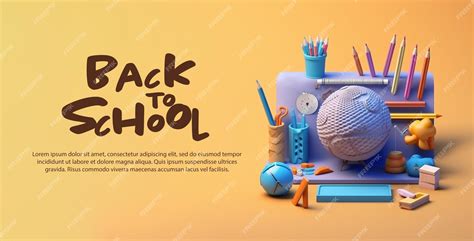 Premium Psd 3d Back To School Poster Banner Illustration