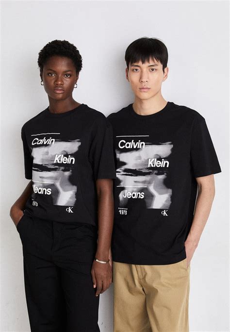 Calvin Klein Jeans Diffused Logo Tee Unisex T Shirt Print Blackschwarz Zalandoch