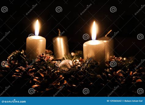 Advent Wreath With Two Candles Lit Stock Photo Image Of Perfect