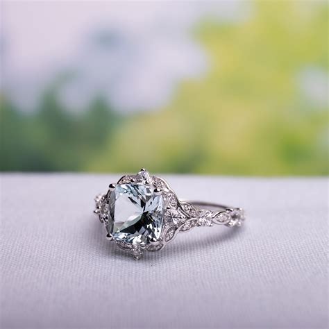 Miabella Women S 2 3 5 Carat T G W Cushion Cut Aquamarine And Round Cut White Sapphire And