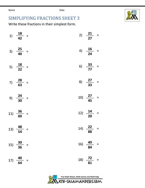 Worksheets For Simplifying Fractions