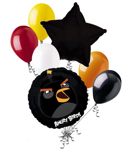 7 Pc Black Bomb Angry Birds Balloon Bouquet Party Decoration Video Game
