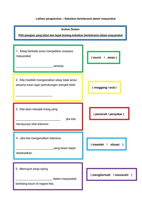 Kebaikan Bertoleransi Worksheet Live Worksheets