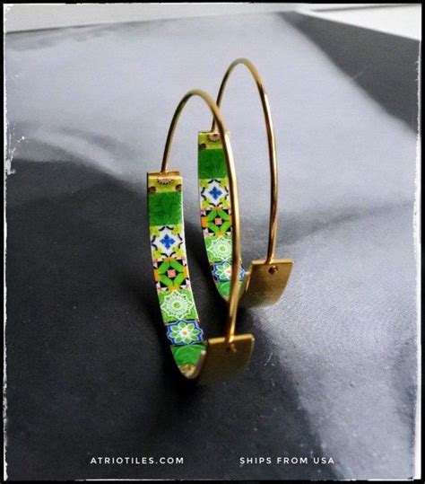 Hoops Earrings Atrio Hoop Tile Portugal Stainless Steel Antique Azulejo