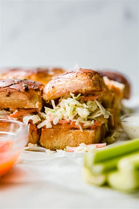 Buffalo Chicken Sliders With Ranch Blue Cheese Slaw Little Spice Jar