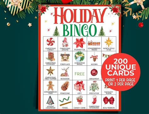 200 Holiday Bingo Cards Holiday Party Game Printable Christmas Bingo Christmas Office Work