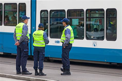 Swiss Police Officers Discussing At A Tramway Station Stock Photo ...